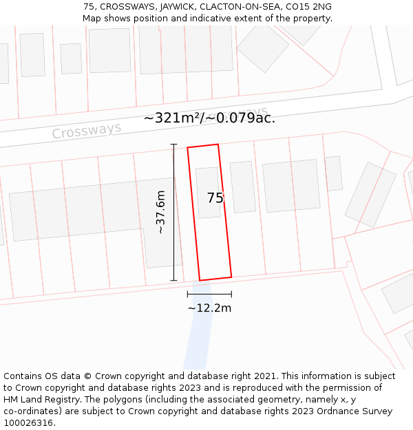 75, CROSSWAYS, JAYWICK, CLACTON-ON-SEA, CO15 2NG: Plot and title map