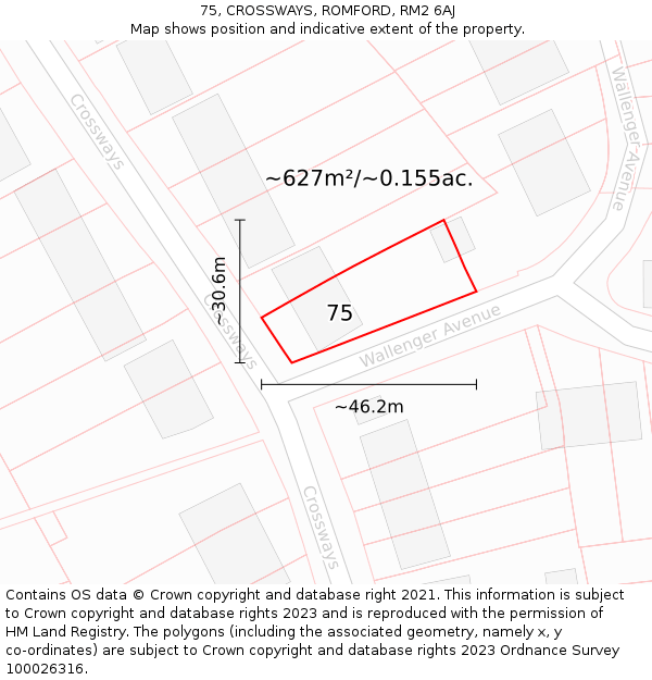 75, CROSSWAYS, ROMFORD, RM2 6AJ: Plot and title map