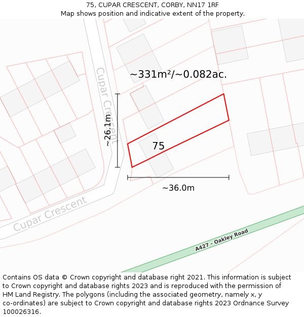 75, CUPAR CRESCENT, CORBY, NN17 1RF: Plot and title map