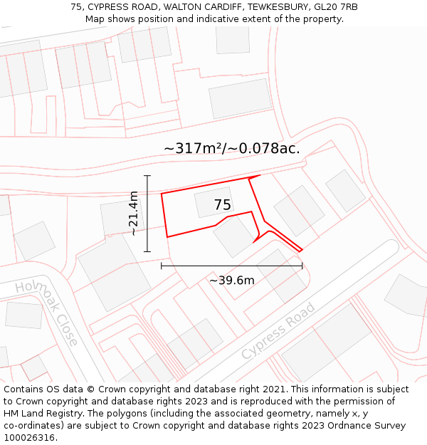75, CYPRESS ROAD, WALTON CARDIFF, TEWKESBURY, GL20 7RB: Plot and title map