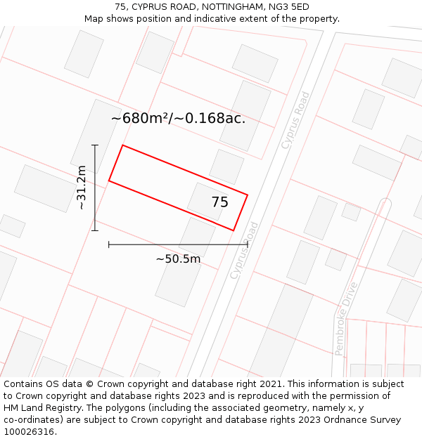 75, CYPRUS ROAD, NOTTINGHAM, NG3 5ED: Plot and title map
