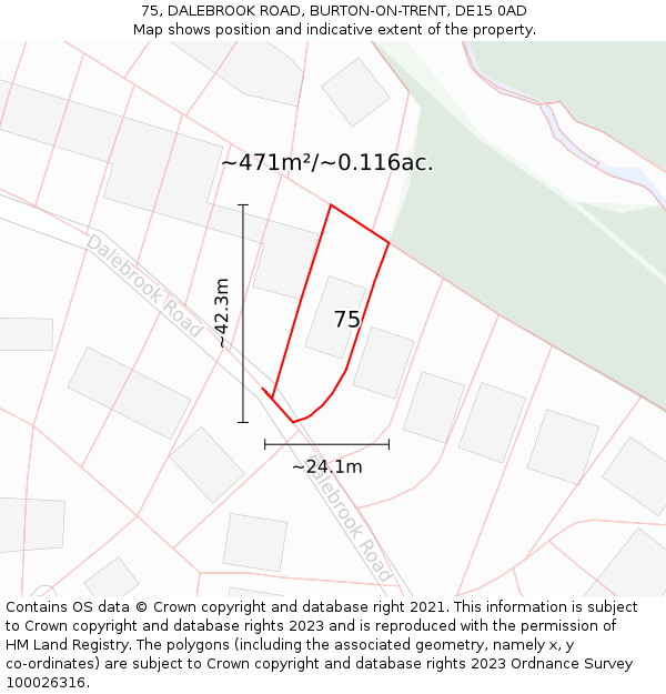 75, DALEBROOK ROAD, BURTON-ON-TRENT, DE15 0AD: Plot and title map