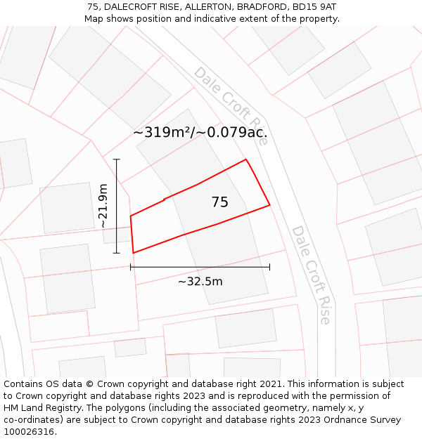 75, DALECROFT RISE, ALLERTON, BRADFORD, BD15 9AT: Plot and title map