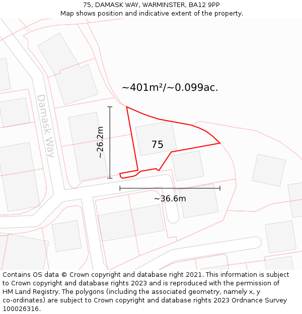 75, DAMASK WAY, WARMINSTER, BA12 9PP: Plot and title map