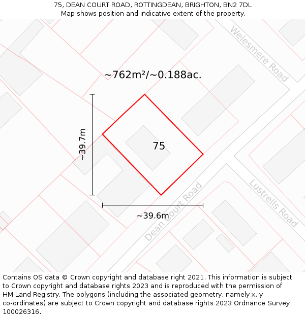 75, DEAN COURT ROAD, ROTTINGDEAN, BRIGHTON, BN2 7DL: Plot and title map
