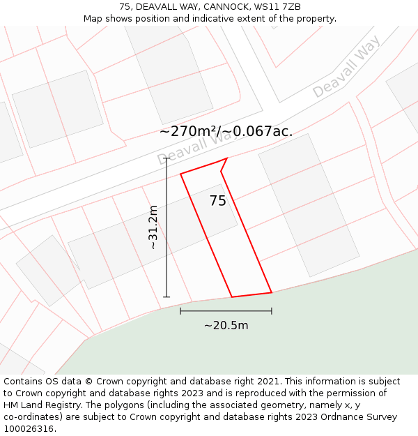 75, DEAVALL WAY, CANNOCK, WS11 7ZB: Plot and title map