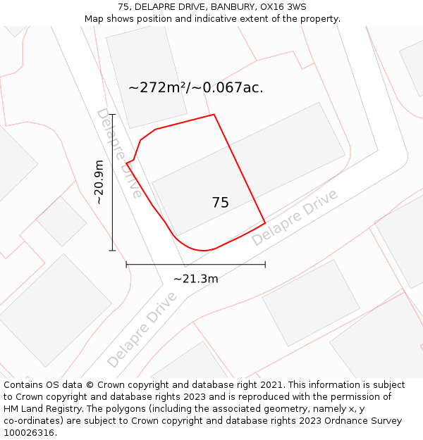 75, DELAPRE DRIVE, BANBURY, OX16 3WS: Plot and title map