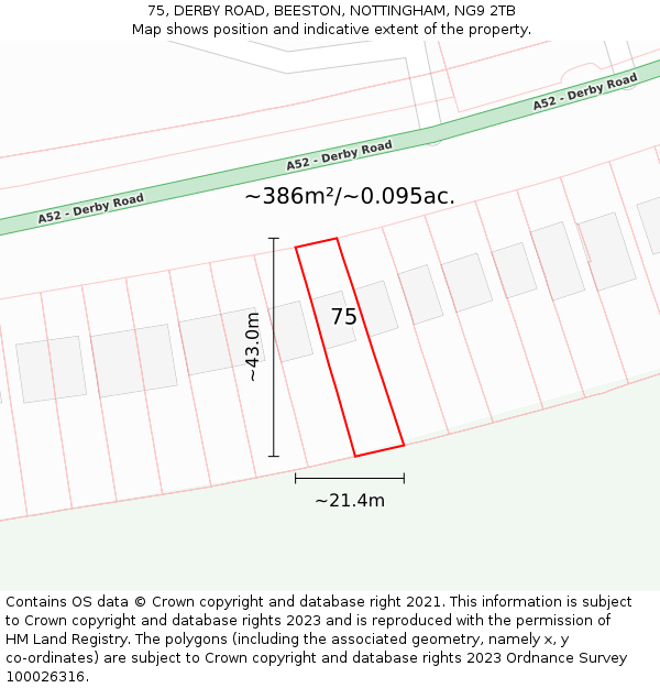 75, DERBY ROAD, BEESTON, NOTTINGHAM, NG9 2TB: Plot and title map