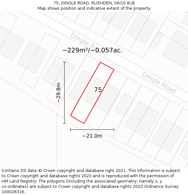 75, DINGLE ROAD, RUSHDEN, NN10 6UE: Plot and title map