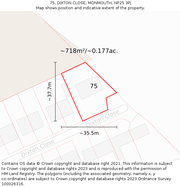 75, DIXTON CLOSE, MONMOUTH, NP25 3PJ: Plot and title map