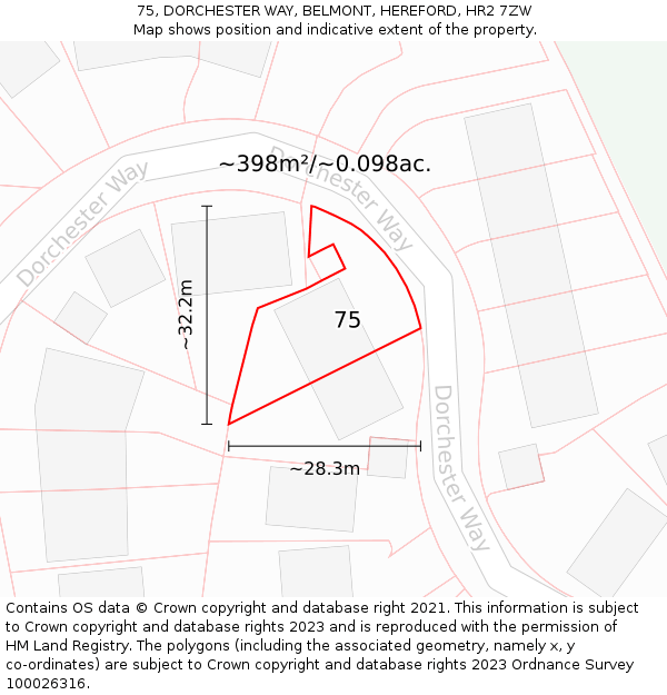 75, DORCHESTER WAY, BELMONT, HEREFORD, HR2 7ZW: Plot and title map