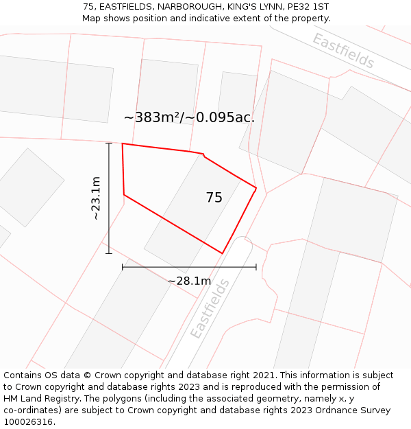 75, EASTFIELDS, NARBOROUGH, KING'S LYNN, PE32 1ST: Plot and title map