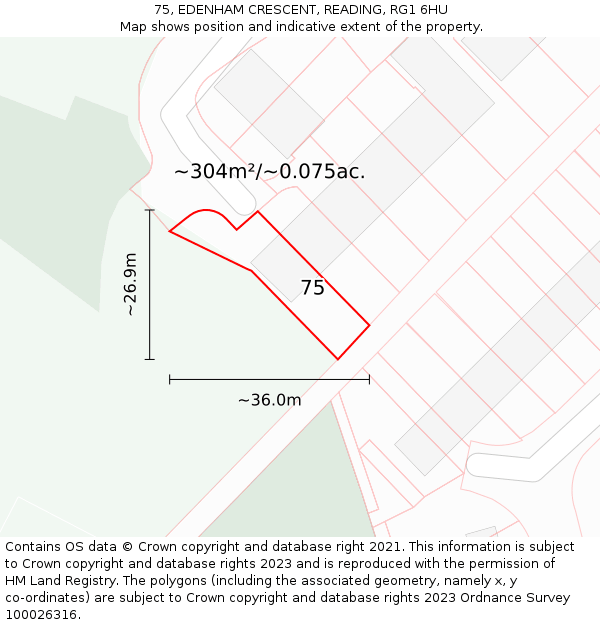 75, EDENHAM CRESCENT, READING, RG1 6HU: Plot and title map