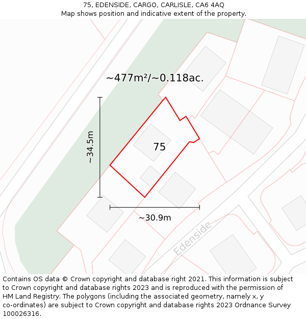 75, EDENSIDE, CARGO, CARLISLE, CA6 4AQ: Plot and title map