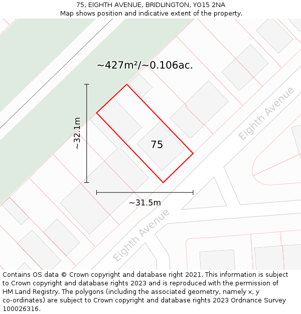 75, EIGHTH AVENUE, BRIDLINGTON, YO15 2NA: Plot and title map