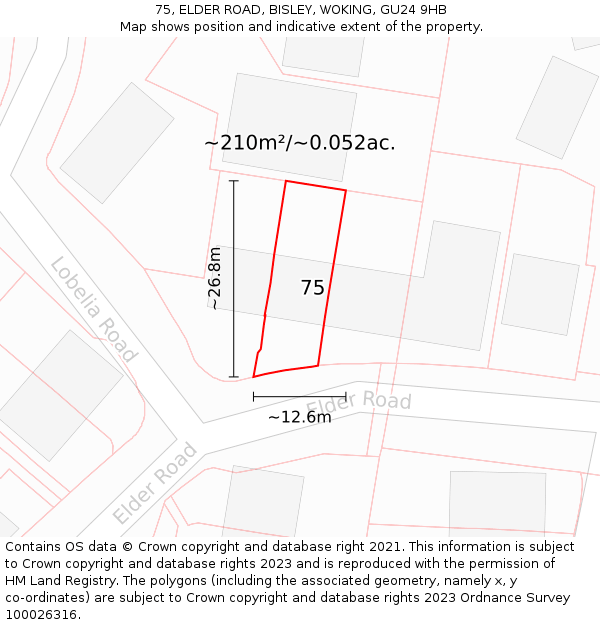 75, ELDER ROAD, BISLEY, WOKING, GU24 9HB: Plot and title map