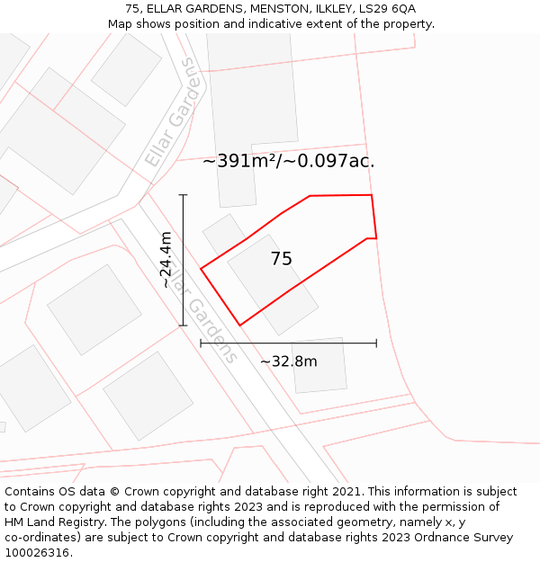 75, ELLAR GARDENS, MENSTON, ILKLEY, LS29 6QA: Plot and title map