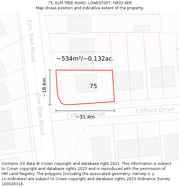 75, ELM TREE ROAD, LOWESTOFT, NR33 9ER: Plot and title map