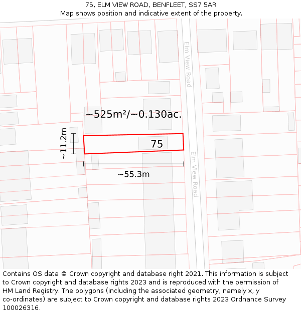 75, ELM VIEW ROAD, BENFLEET, SS7 5AR: Plot and title map