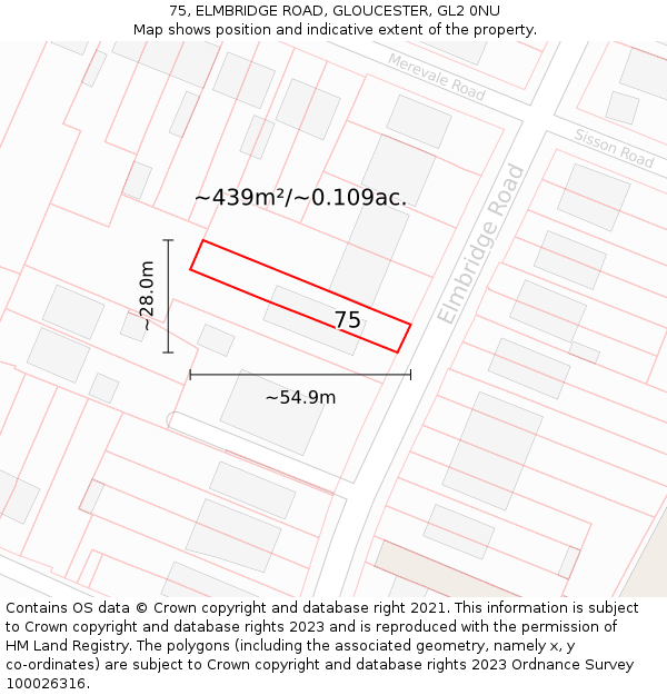 75, ELMBRIDGE ROAD, GLOUCESTER, GL2 0NU: Plot and title map