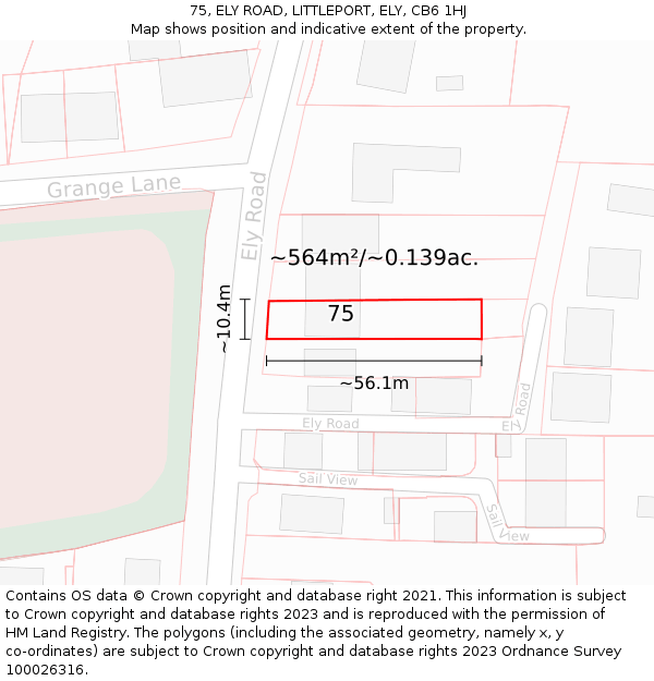 75, ELY ROAD, LITTLEPORT, ELY, CB6 1HJ: Plot and title map
