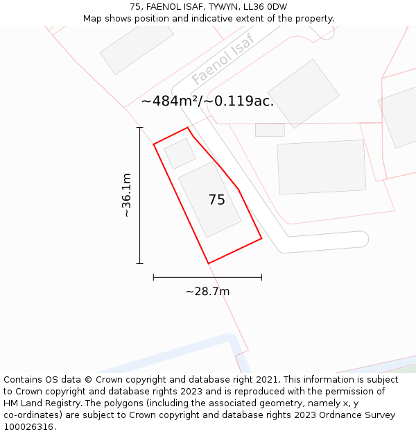 75, FAENOL ISAF, TYWYN, LL36 0DW: Plot and title map