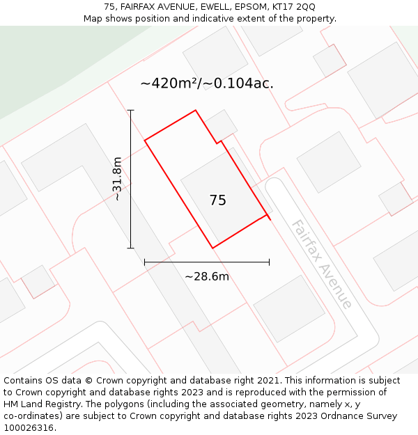 75, FAIRFAX AVENUE, EWELL, EPSOM, KT17 2QQ: Plot and title map