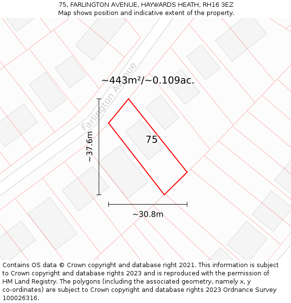 75, FARLINGTON AVENUE, HAYWARDS HEATH, RH16 3EZ: Plot and title map