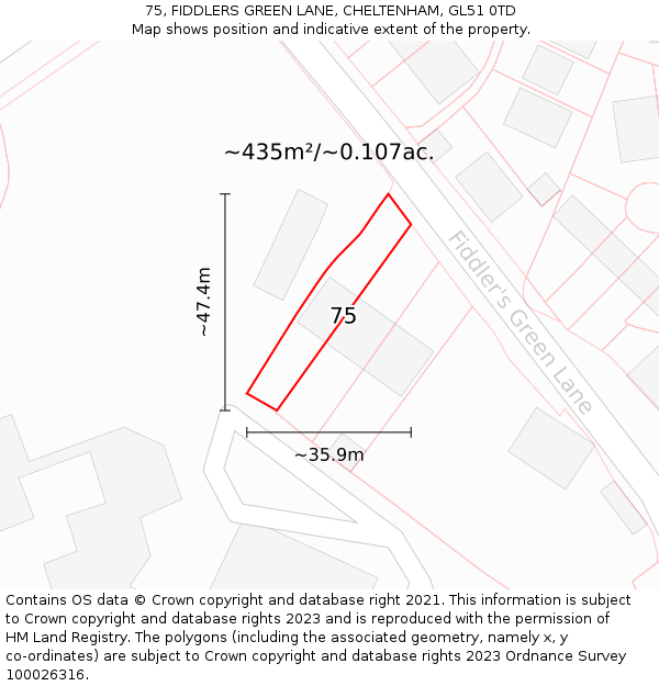 75, FIDDLERS GREEN LANE, CHELTENHAM, GL51 0TD: Plot and title map