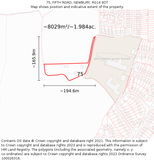 75, FIFTH ROAD, NEWBURY, RG14 6DT: Plot and title map