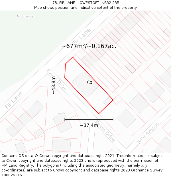 75, FIR LANE, LOWESTOFT, NR32 2RB: Plot and title map