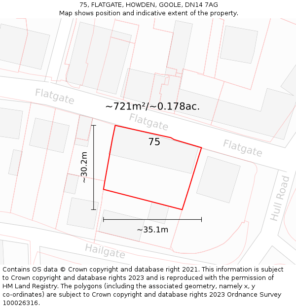 75, FLATGATE, HOWDEN, GOOLE, DN14 7AG: Plot and title map