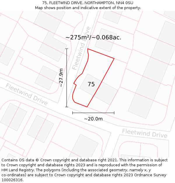 75, FLEETWIND DRIVE, NORTHAMPTON, NN4 0SU: Plot and title map