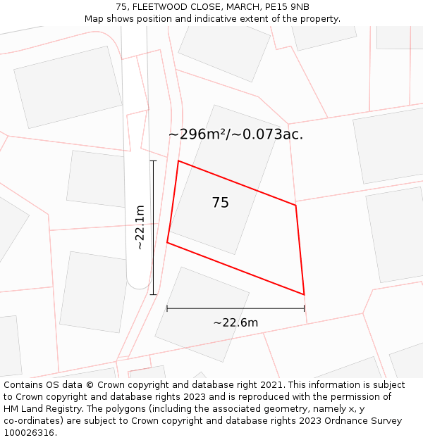 75, FLEETWOOD CLOSE, MARCH, PE15 9NB: Plot and title map