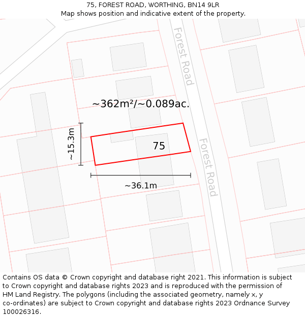75, FOREST ROAD, WORTHING, BN14 9LR: Plot and title map