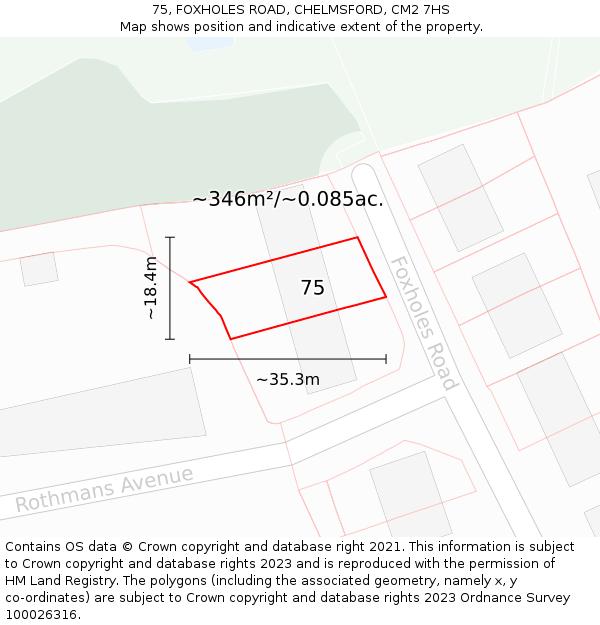 75, FOXHOLES ROAD, CHELMSFORD, CM2 7HS: Plot and title map