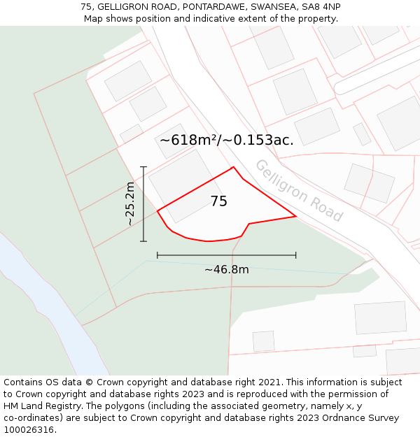 75, GELLIGRON ROAD, PONTARDAWE, SWANSEA, SA8 4NP: Plot and title map