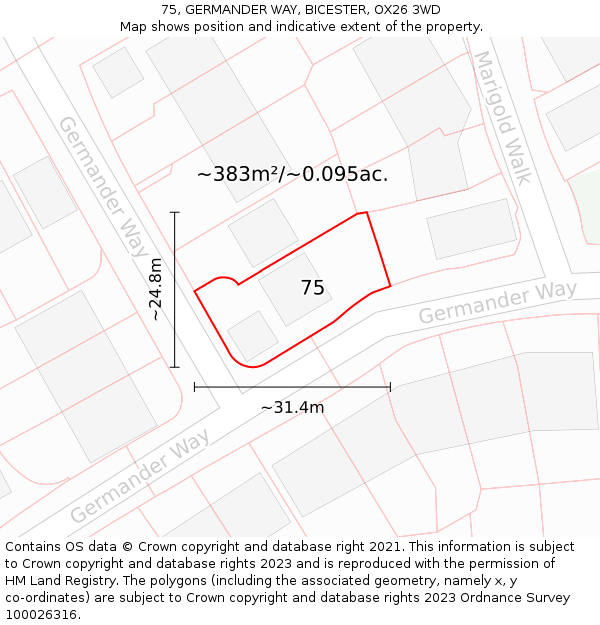 75, GERMANDER WAY, BICESTER, OX26 3WD: Plot and title map
