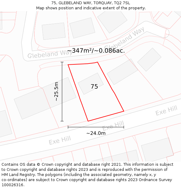 75, GLEBELAND WAY, TORQUAY, TQ2 7SL: Plot and title map