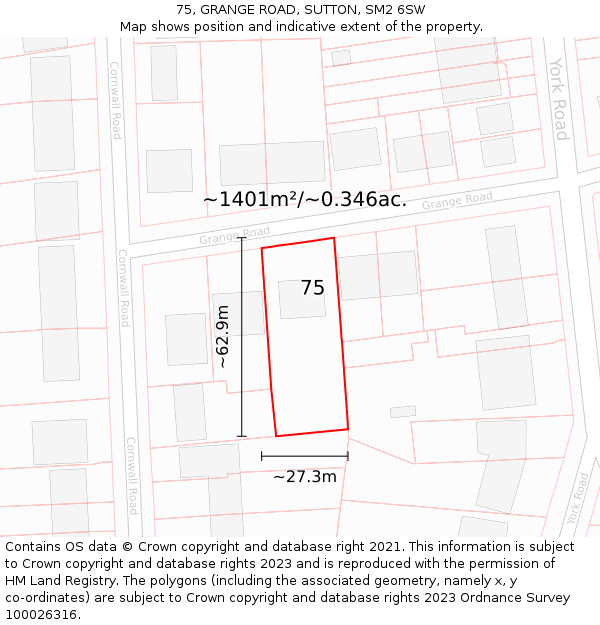 75, GRANGE ROAD, SUTTON, SM2 6SW: Plot and title map