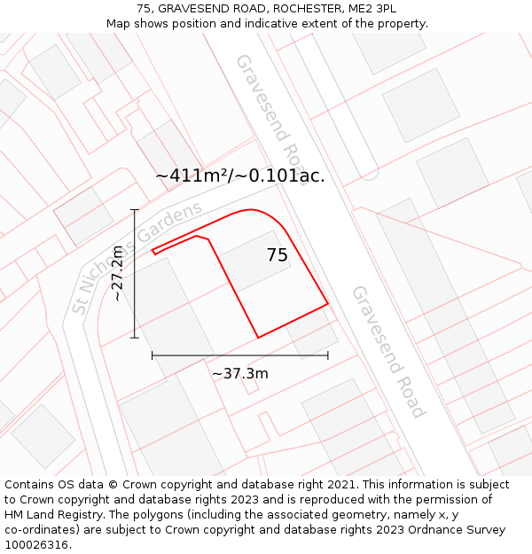75, GRAVESEND ROAD, ROCHESTER, ME2 3PL: Plot and title map