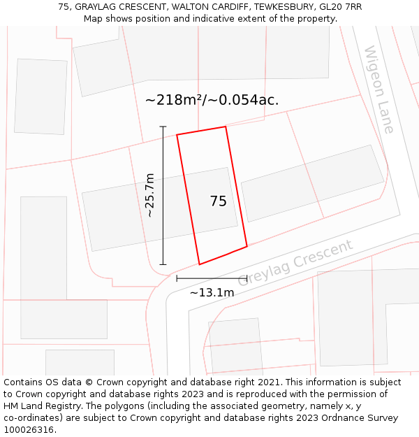 75, GRAYLAG CRESCENT, WALTON CARDIFF, TEWKESBURY, GL20 7RR: Plot and title map
