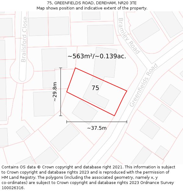 75, GREENFIELDS ROAD, DEREHAM, NR20 3TE: Plot and title map