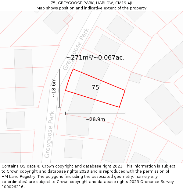 75, GREYGOOSE PARK, HARLOW, CM19 4JL: Plot and title map