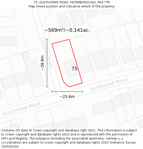 75, GUNTHORPE ROAD, PETERBOROUGH, PE4 7TR: Plot and title map