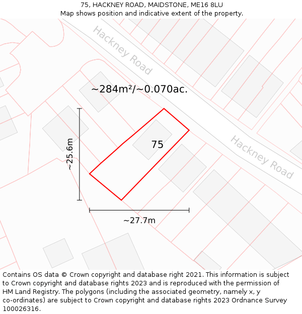 75, HACKNEY ROAD, MAIDSTONE, ME16 8LU: Plot and title map