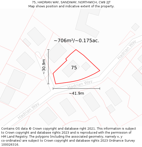 75, HADRIAN WAY, SANDIWAY, NORTHWICH, CW8 2JT: Plot and title map