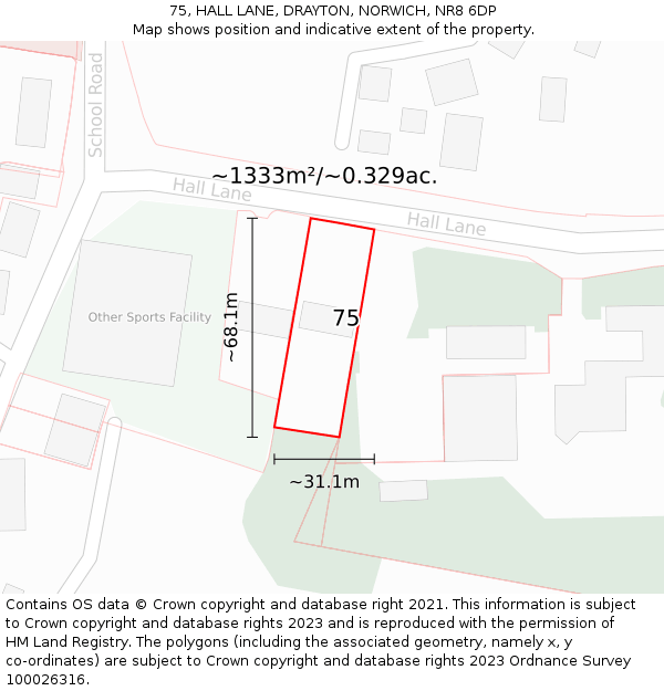 75, HALL LANE, DRAYTON, NORWICH, NR8 6DP: Plot and title map