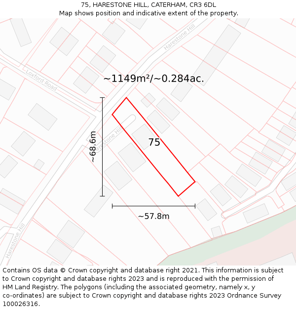 75, HARESTONE HILL, CATERHAM, CR3 6DL: Plot and title map