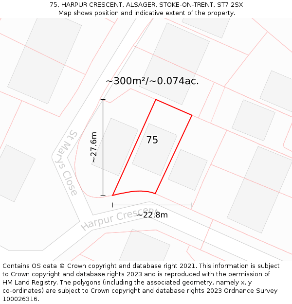 75, HARPUR CRESCENT, ALSAGER, STOKE-ON-TRENT, ST7 2SX: Plot and title map